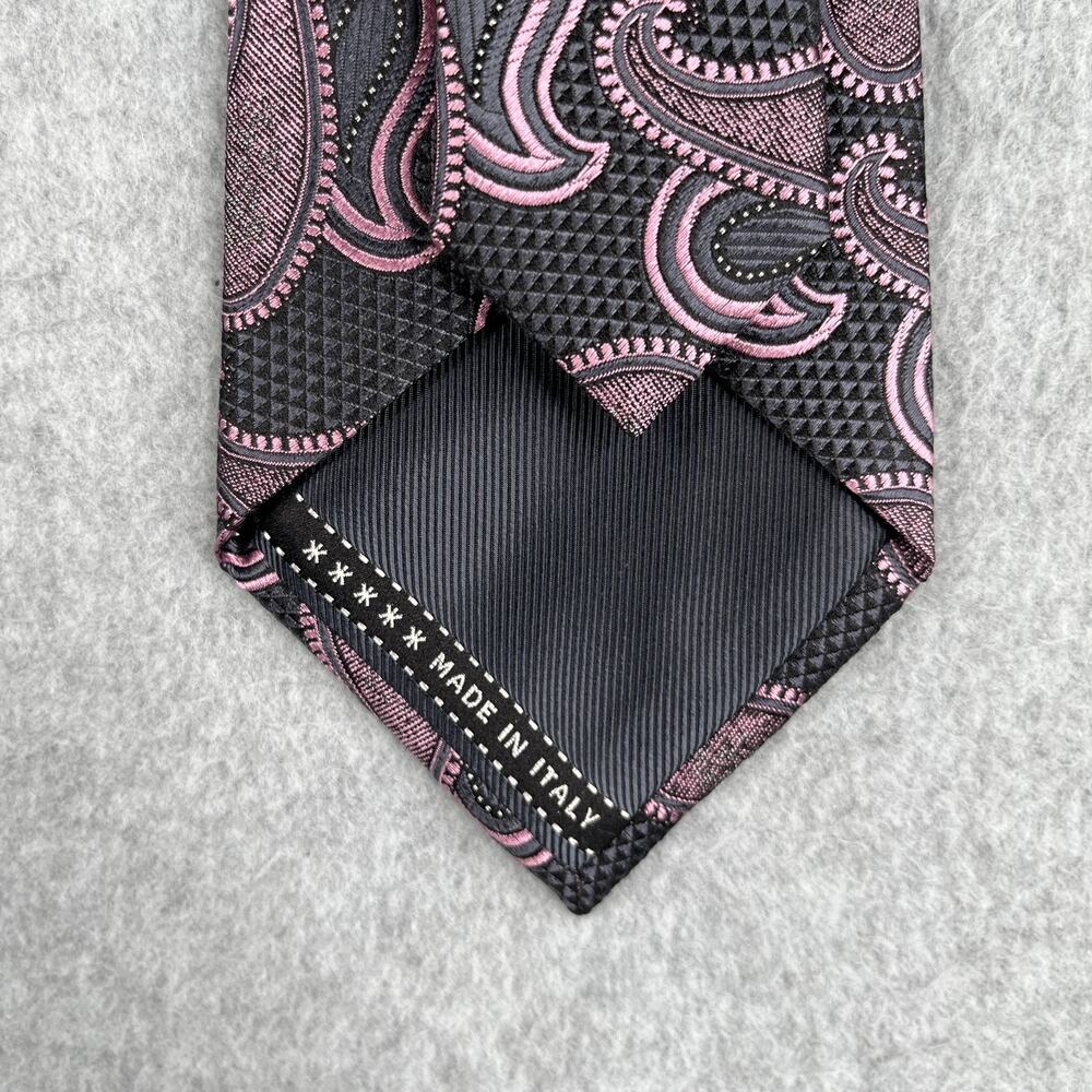 Ermrnrgildo Zegna Neck Tie Gray Pink Paisley Silk Made In Italy Mens - Picture 3 of 7